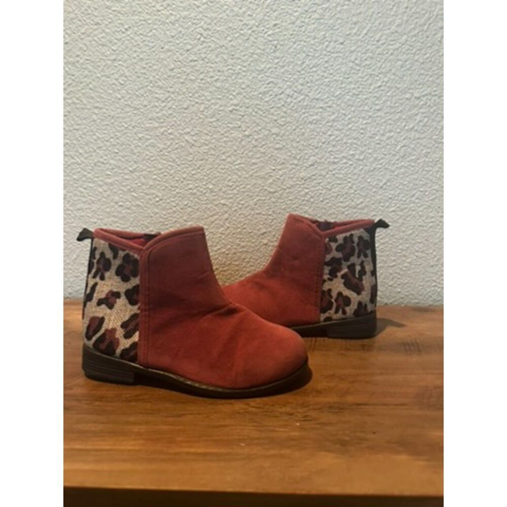 Burgundy Ankle Booties for Girl with Leopard Print Size 10